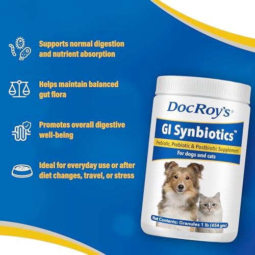 Doc Roys GI Synbiotics for Dogs and Cats, Prebiotic and Probiotic Granules, Digestive and Immune Support, Chicken Flavored, Made in USA, 454 gm