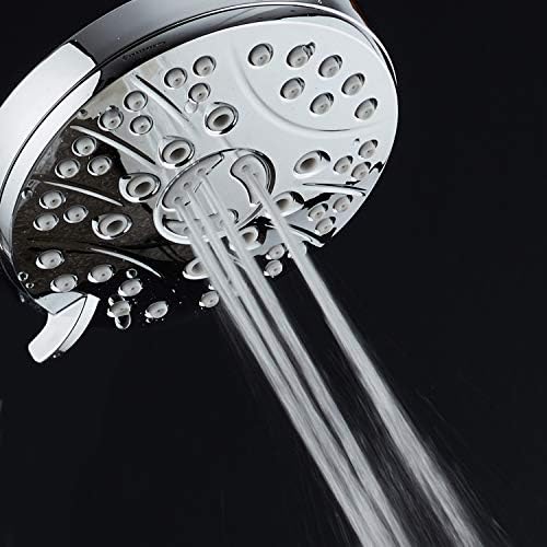 High Pressure 6-setting Luxury Rain Shower Head – Extra Large Face – Anti Clog Jets – Solid Brass Connection Ball Joint – Angle Adjustable