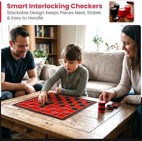 Kangaroo - Multiplayers Strategy Checker Board Game for Kids & Adults - Portable Educational Travel Cardboard Checkers - Includes Large Board w/ 24