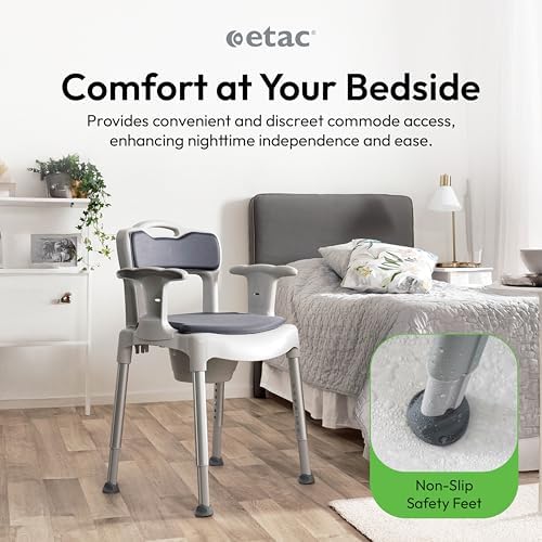 Etac Swift Commode – 3-in-1 Multi-Purpose Chair: Use as a Bedside Commode, Shower Chair & Toilet Seat Raiser – Height Adjustable, Lightweight