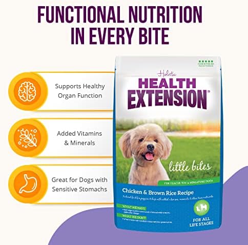 Health Extension Little Bites LITE Dry Dog Food, Chicken & Brown Rice for Toy and Small Breeds, Supports Healthy Weight, with Probiotics & Superfoods for Digestion & Coat Health, 4 lb Bag