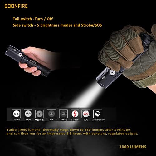 MX65 Tactical Flashlight 1060 Lumens Built-in a Fast Charging Rechargeable LED Handheld Flashlights 5 Brightness Waterproof Flashlight