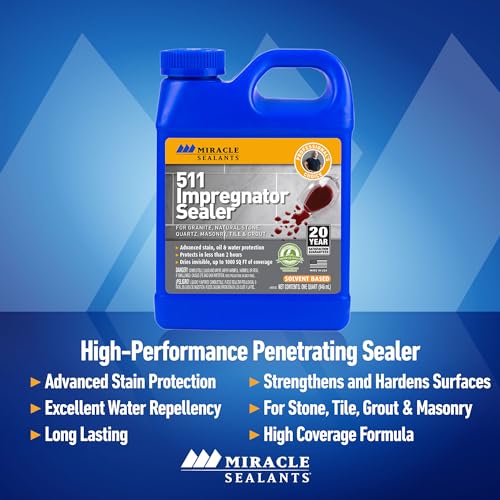 Miracle Sealants 511 Impregnator Penetrating Stone & Tile Sealer, Pint | Penetrating sealer for no-sheen stain, water & oil protection for granite, stone, tile, masonry & grout. Dries invisible.