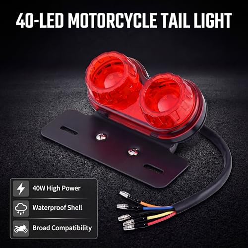 ANKIA 40-LED 40W Motorcycle Tail Light Integrated Running Lamp | Brake&Turn Signal Light with License Plate Bracket for Harly Motorcycle Street Bike Cruiser Chopper (Black)