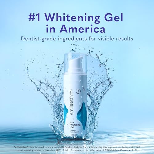Smileactives Teeth Whitening Gel Hydrogen Peroxide for All Toothpaste 3.8oz | Removes Coffee Stains & Discoloration, 90-Day Supply, Whiter Smile in Days