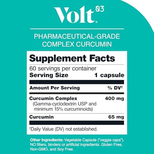 Volt03 Organic Turmeric Curcumin Capsules, 400mg Curcumin Complex, 60 Caps | 400mg curcumin complex supplement supporting joint health