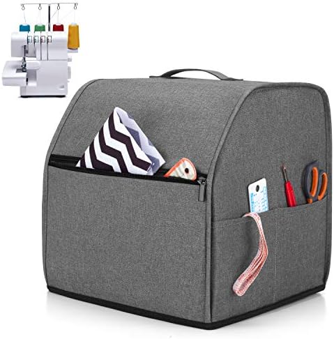 LUXJA Serger Machine Cover with Storage Pockets, Gray Dots
