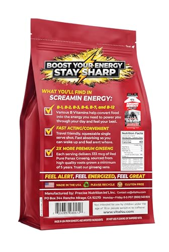 Screamin Energy Max Hit Coffee Mocha Energy Shot Pouches, 24 Count, Extra Strength Caffeine with Panax Ginseng and B Vitamins
