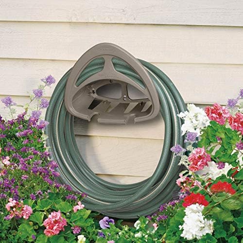 Suncast Hangout HH150 Outdoor Wall Mounted Durable Resin Garden Hose Holder with Accessories Shelf, Designed for 150 Foot Garden Hoses, Taupe, 1 Pack