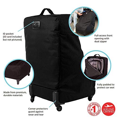 J.L. Childress Spinner Wheelie Padded Car Seat Bag- Travel Bag for Airplane, Fits Most Baby & Infant Car Seats, Boosters, & Carriers, Airport Accessories for Gate Check or Baggage Check- Deluxe, Black