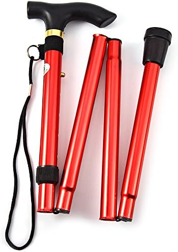 Folding Lightweight Walking Stick - Adjustable Aluminum Metal Collapsible Travel Cane with Non-Slip Rubber Base