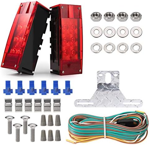 CZC AUTO Exclusive 12V LED Low Profile Submersible Rectangular Trailer Light Kit Tail Stop Turn Running Lights for Boat Trailer Truck with Aluminum