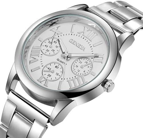 Women Girls Wholesale 2 Pack Watch Set Roman Numerals Dial with 3 Decorated Small Sub-dials Men Business Stainless Steel Quartz Analog Wrist Watches