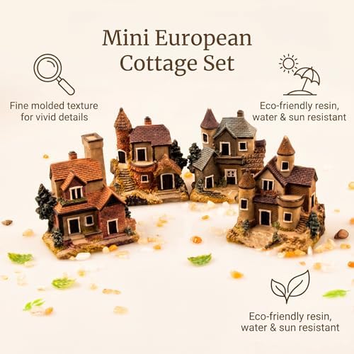 4PCS Miniature House Fairy Gardening Micro Landscape Village Stone House Bonsai Terrarium Crafts Ornaments Accessories Home Decoration Resin