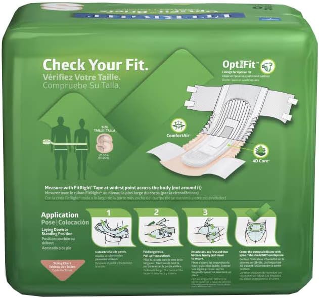 FitRight Adult Diapers, Extra Heavy Absorbency, XL (Waist Size 56in-64in), 80 Count, OptiFit Incontinence Briefs for Men and Women, Disposable, Moisture Wicking, Leak Protection,