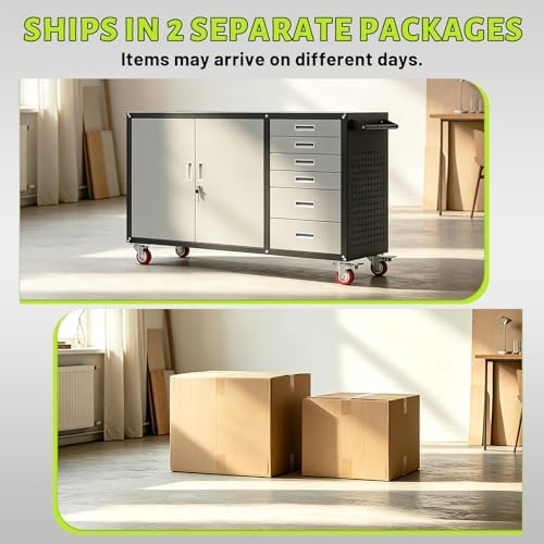 55"W Heavy Duty Rolling Workbench with Drawers and Storage, 1000 LBS Capacity Work Bench with Lockable Cabinet & Adjustable Shelf