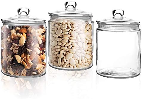 Set of 3 Glass Jar with Lid 1 Liter | Airtight Glass Storage Container for Food, Pasta, Coffee, Candy, Dog Treats