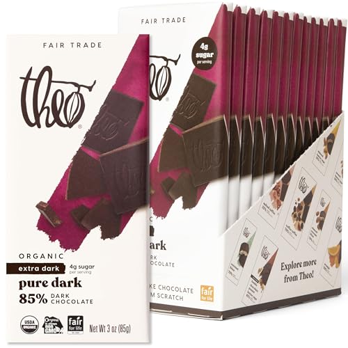 Theo Chocolate Pure Organic Dark Chocolate Bar 85% Cacao, 12 Pack | Vegan, Fair Trade