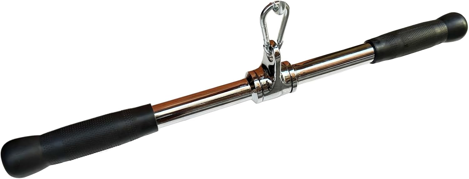 Revolving Lat Pulldown Bar for Cable Machine, Straight Bar with Rubber Grip - Tricep Press Down, Curl & Back Exercise Attachment for Home Gym