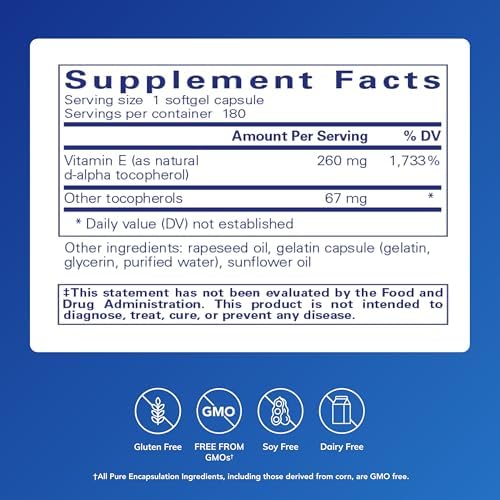 Pure Encapsulations Vitamin E (with Mixed Tocopherols) - Antioxidant Protection & Cellular Function* - Contains Mixed Tocopherols - Non-GMO - 90 Softgel Capsules | Antioxidant Protection and Cellular Function*, Contains Mixed Tocopherols, Non-GMO