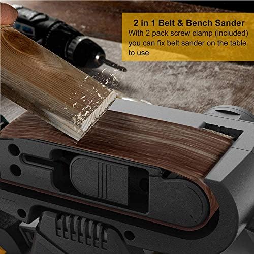 Jellas 7Amp Handheld Belt Sander, 3 21 Inch with Dust Bag for Woodworking | Variable Speed Control, 2-in-1 Vacuum Adapter, 10ft Power Cord