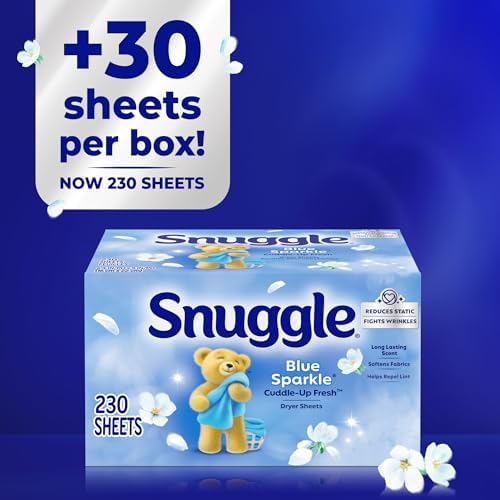 Snuggle Dryer Sheets, Blue Sparkle , 230 Count | Long-Lasting Fresh Scent, Reduces Static and Wrinkles, Repels Pet Hair and Lint, HE Dryer Compatible