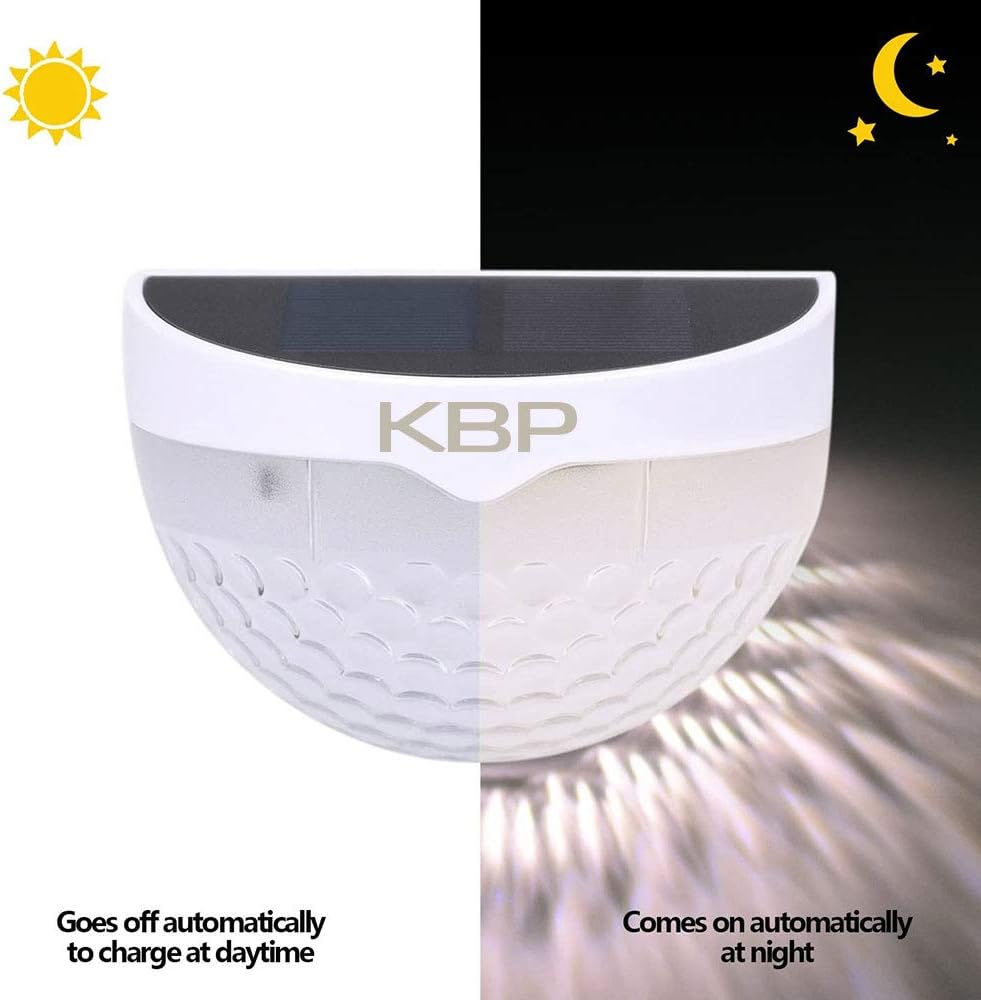 KBP Solar Fence Lights Outdoor Decorative Garden Lights Waterproof Wall Lights for Patio, Yard, Stairway (White)