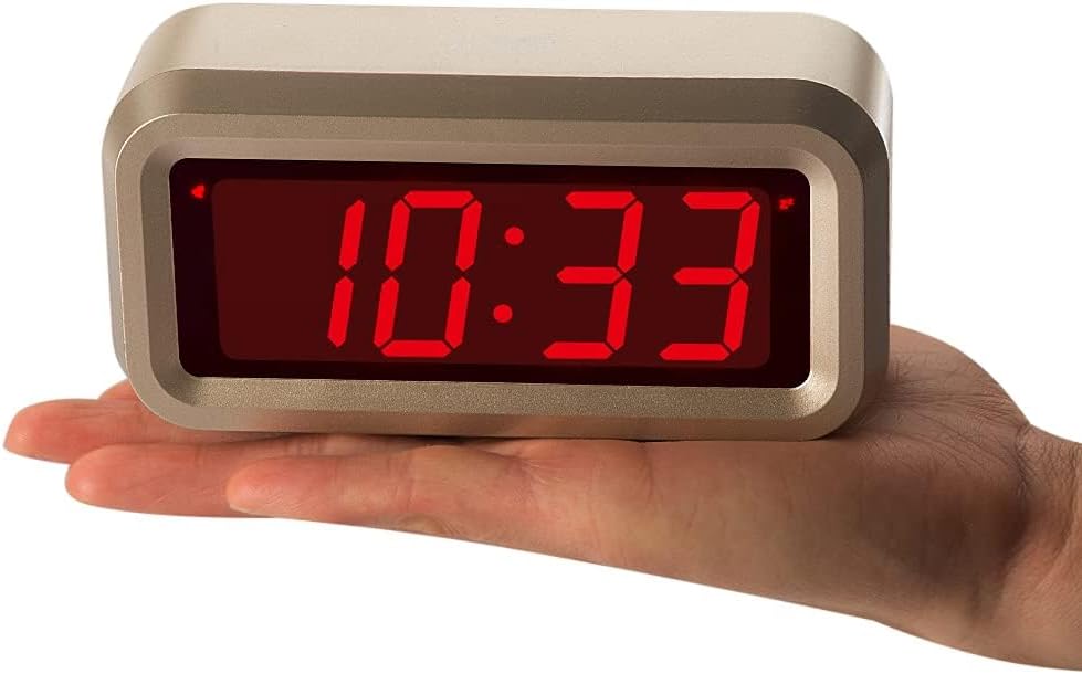 Digital Alarm Clock Battery Operated with LED Display for Bedrooms, Long Battery Life for 12 Months, 3 Brightness Adjustable, 12/24 Hour, Snooze, Black Case with Red Digits