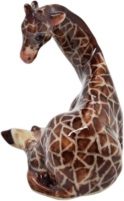 WitnyStore Tiny 2¾" Brown Standing Look Right Giraffe Figurine - Miniature Hand Made Ceramic Giraffes Tropical Savanna Africa Wild Life Cute Animals Porcelain Decorative Collectible Figure Décor Gifts