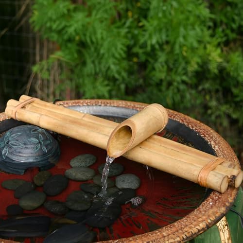 18" Three-Arm Zen Bamboo Fountain Kit with Pump – Large Split-Resistant Bamboo Water Feature for Bowls, Basins