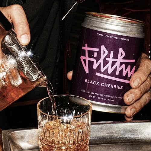 Filthy Amarena Black Cherries, Premium Cocktail Garnish - 45 Oz Tin, 1 Pack | All Natural Ingredients, Wild Italian Amarena Black Cherry for Whiskey Cocktails - Non-GMO, Gluten Free, Vegan