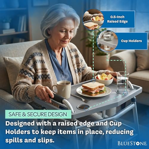 Bluestone Walker Tray- Upright with Holders-Universal Table Fits Most Standard Folding Walkers-Home Mobility Medical Equipment Accessories