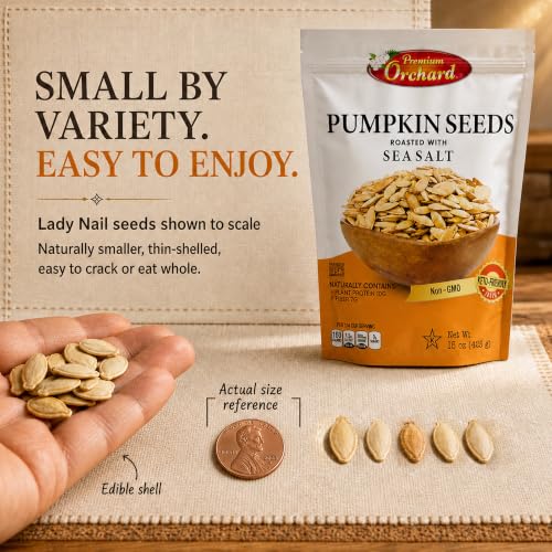 ROASTED PUMPKIN SEEDS to Eat in Shell by Premium Orchards MIXED NUTS - Salted with Sea Salt - Non-GMO Vegan Fresh Healthy Snacks/ - Great source of Plant Protein, Zinc, Magnesium & Iron - 1 Bag