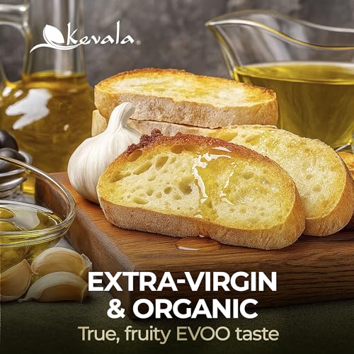 Kevala Extra Virgin Organic Olive Oil - 1/2 gal, Unrefined Cooking Oil | 64 oz, Cold Pressed, No Preservatives, Made with Selected Fresh Olives, Natural Kitchen Pantry Essential, Easy Storage