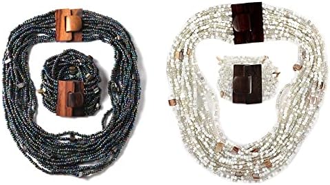 Shop LC Handmade Seed Bead Wooden Buckle Stretchable Bracelet Multi Strand Boho Layered Necklace Vintage Jewelry Gifts Sets Women