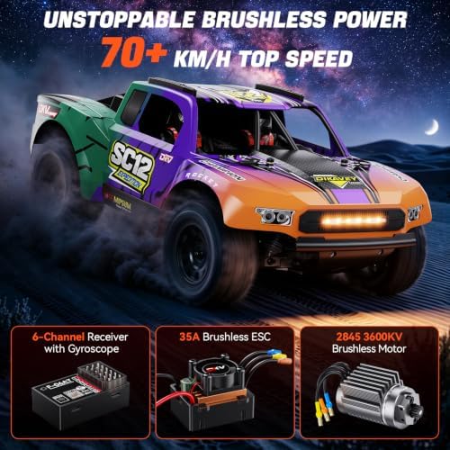 1/12 Brushless Remote Control Car RTR, 42MPH (70+Km/H 4WD Rc Short-Course Truck, Amateur-Level Rc Drift Car, Equipped with 3s 2200 Mah Battery, All-Terrain Tires, Suitable for Adults-RED