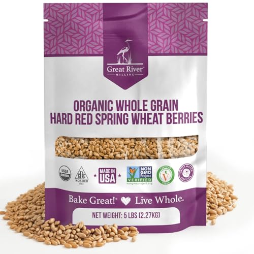 Great River Milling Organic Hard Red Spring Wheat Berries, Non-GMO, 25 lb | Organic Hard Red Spring Wheat Berries for home-milled bread flour, sourdough, sprouting, salads, pilaf and grain bowls