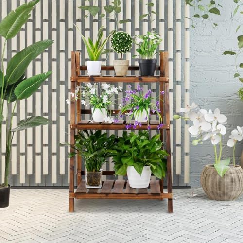 Yaheetech Wooden Plant Stand, 3-Tier Foldable Ladder Shelf, Indoor Outdoor | 23.6 x 15 x 36.6 in Plant Ladder for Pots and Flowers