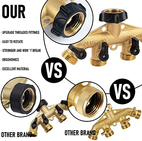 Hourleey Brass Garden Hose Splitter 2 Way, 3/4 Inch Hose Connector Tap Splitter, Hose Y Splitter