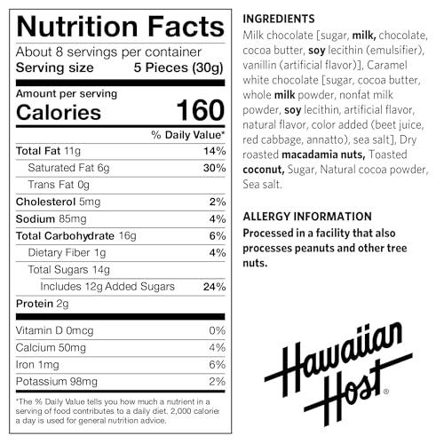 Hawaiian Host Paradise Collection - Toasted Coconut Milk Chocolate Macadamia Nuts - 8 Oz Bag