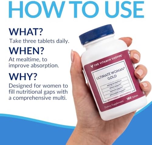 The Vitamin Shoppe Brand Ultimate Woman's Gold Multivitamin, 90 Tablets | Women’s Multivitamin with Iron, B Vitamins & Vitamin D3 for Energy Production, Bone & Immune Health Support, Gluten Free