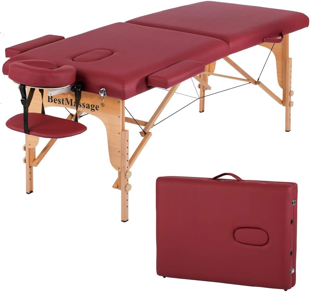 BestMassage Massage Bed Portable Massage Table 28 inch Wide Lash Bed Height Adjustable PU Leather 2 Folding with Oxford Bag for Spa Footmassage Facial CareSpa Tattoo