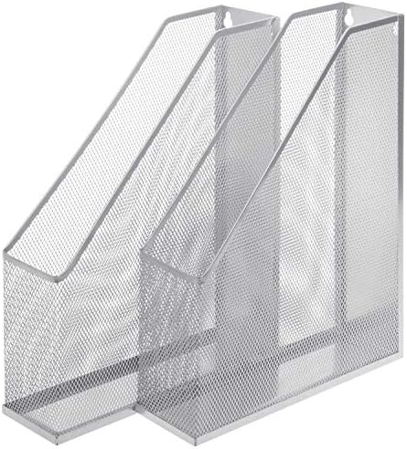 MyGift Wire Mesh Wall Mounted or Freestanding Document Rack, Magazine and File Holder, Set of 2, Black