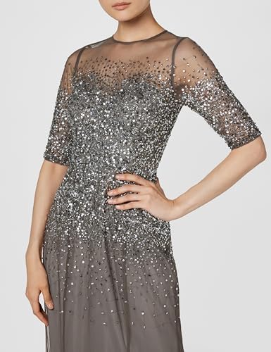 Adrianna Papell Women's Beaded Illusion Dress | Long Sequin Evening Dress with Fitted Bodice & Tulle Skirt Overlay