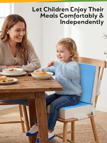 Booster Seat for Kitchen Chair - Toddler Booster Seat for Dining Table - PU Washable Double-Safety Straps with Buckle