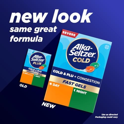 Alka-Seltzer Cold, Cold & Flu + Congestion Severe Day/Night Fast Gels, Flu + Congestion Medicine, Multi-Symptom Relief, Body Aches and Pains, Fever Reducer, 24 Count (Packaging May vary)