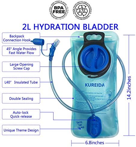 KUREIDA Hydration Bladder 2L-3L, Leak Proof Water Reservoir, BPA Free, Wide Opening
