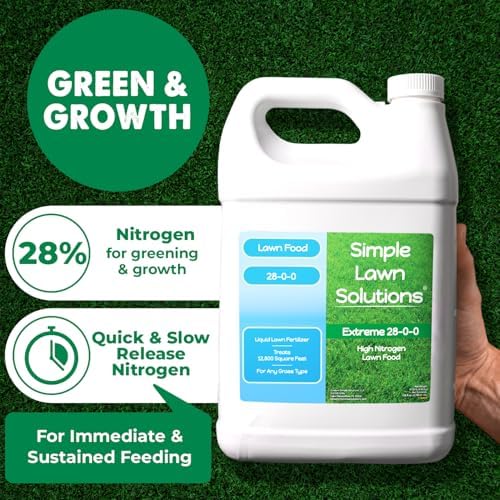 Maximum Green & Growth Fertilizer High Nitrogen 28-0-0 Liquid Lawn Food Spray Spring & Summer- Any Grass Type- Simple Lawn Solutions - Concentrated Quick & Slow Release Attached Sprayer (32 Ounce)