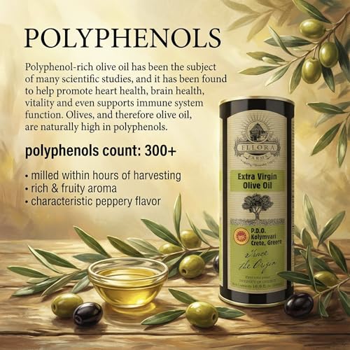 Ellora Farms Olive Oil Extra Virgin, Traceable & Certified PDO Polyphenol Rich Extra Virgin Olive Oil Cold Pressed, Global Gold Awards, Kosher, Single Origin from Crete, Greece 33.8 Fl oz, Pack of 2