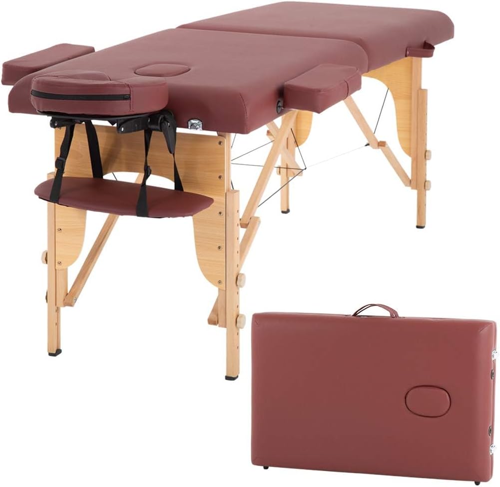 BestMassage | Portable Massage Table | 24" Wide, Black PU Leather | Lightweight, 2-Fold Massage Table with Height Adjustment, 450lbs Capacity, Carry Bag | For Massage, Facial, Tattoo, Home, Spa